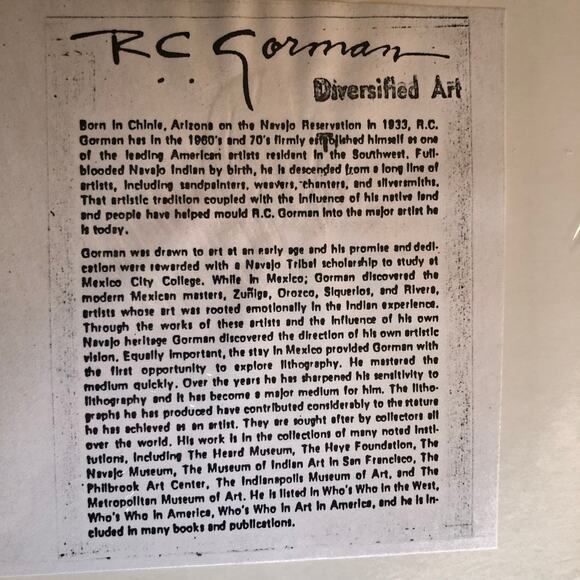 R.C. Gorman Zia St II Print Native American Woman Double Matted Sealed 8x10 1979 - Picture 3 of 7